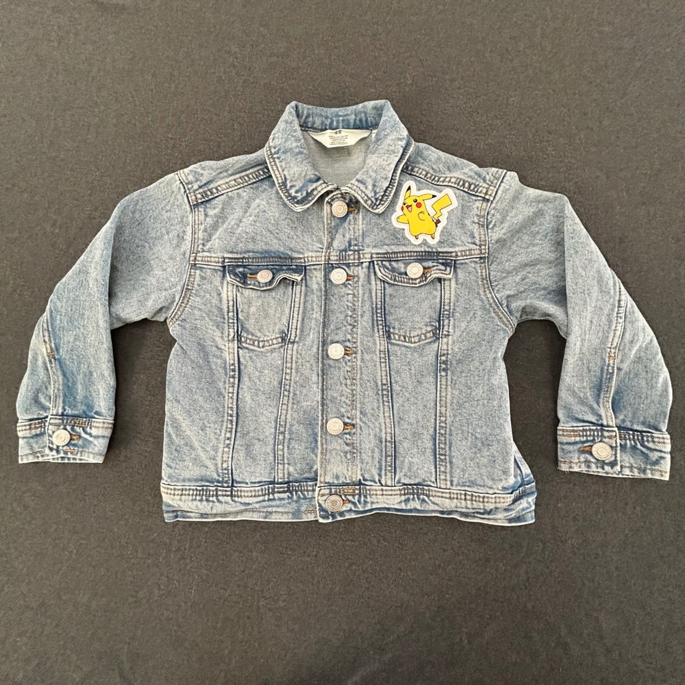 H&M Pokemon Pikachu Denim Jacket Kids 5-6Y Blue I Choose You 2024